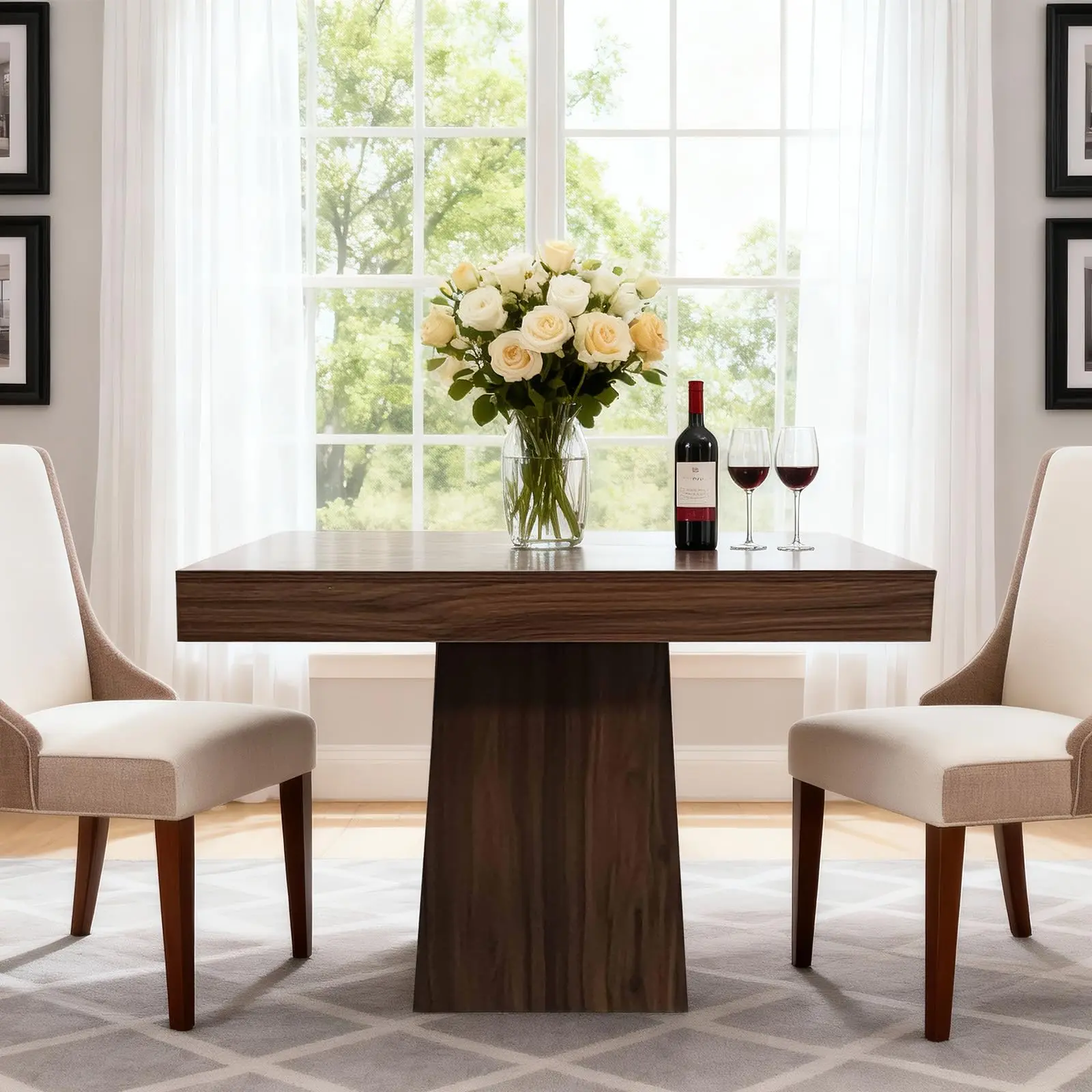 Square Dining Table for 4, 31.5'' Small Kitchen Table with Pedestal Base, Farmhouse Wood Dinner Table for Small Apartment & Dining Room, Small Spaces, Only Table