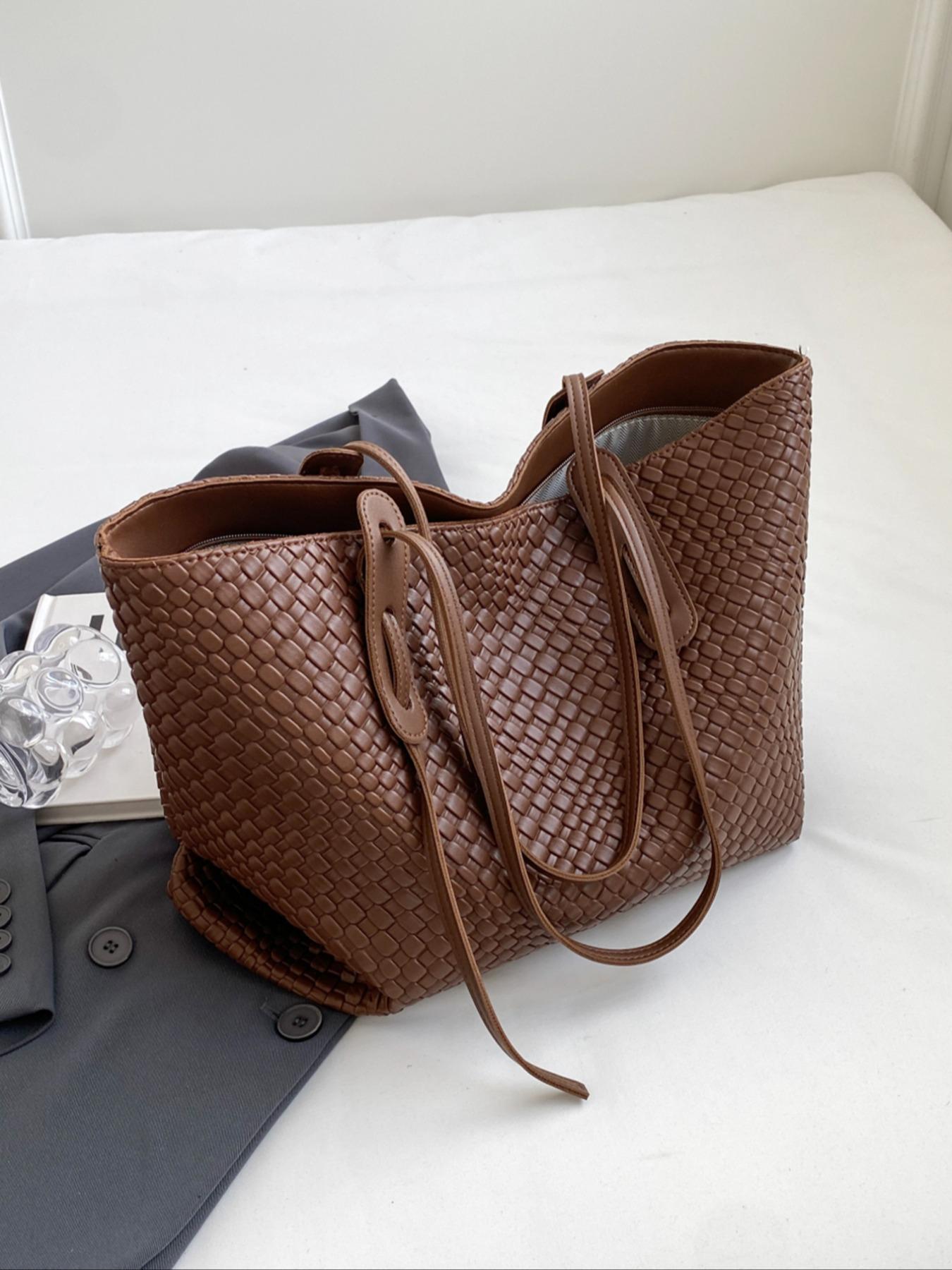 Women's Solid Color Design Tote Bag, Fashionable Large Capacity Shoulder Bag for Daily Life, Casual Trendy Versatile High-quality Daily Commuting Bag, Casual Commuter Bag