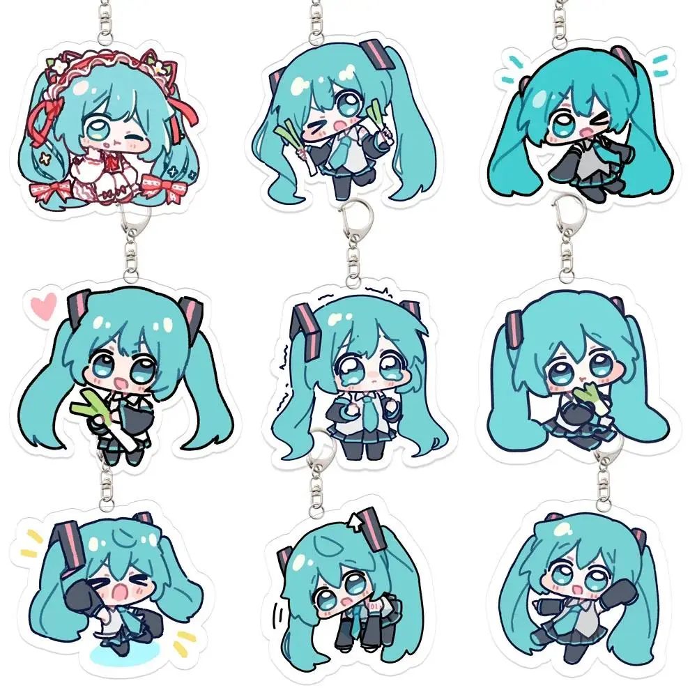 Miku Q Version Kawaii Decorate Keychain Anime Backpack Len Rin Cartoon KAITO Student Fashion Collect Girl Cosplay Birthday Gift