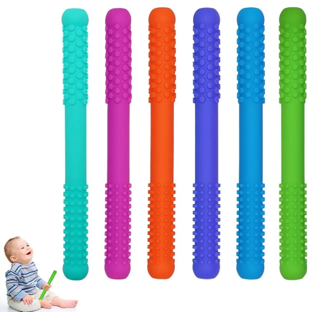 Hollow Teething Tubes Toys for Babies, 6 Pack Silicone Teether Tube for Infants with Nursing Biting Chewing, Chew Straws for Toddlers 6-12 Months (Style A)Gift