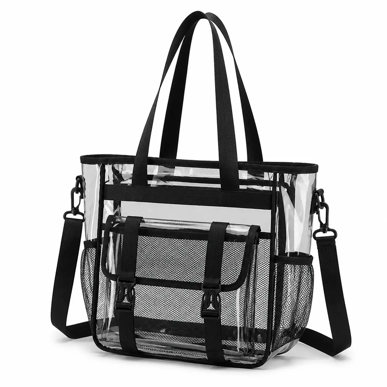 Clear PVC Travel Bag Waterproof See Through Carry On Tote Large Capacity Casual Unisex Simple Storage Nylon Lining Easy Spot Items Airport Weekend Getaway Cozy Everyday Essential Black Purple Pink Coffee