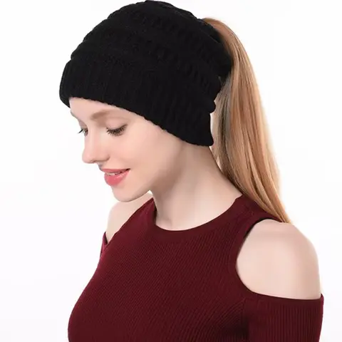 Winter Warm Knit Hat with Ponytail Hole, Unisex Beanie Cap for Women & Men, Perfect Gift for Mom Girlfriend, Multiple Colors Available