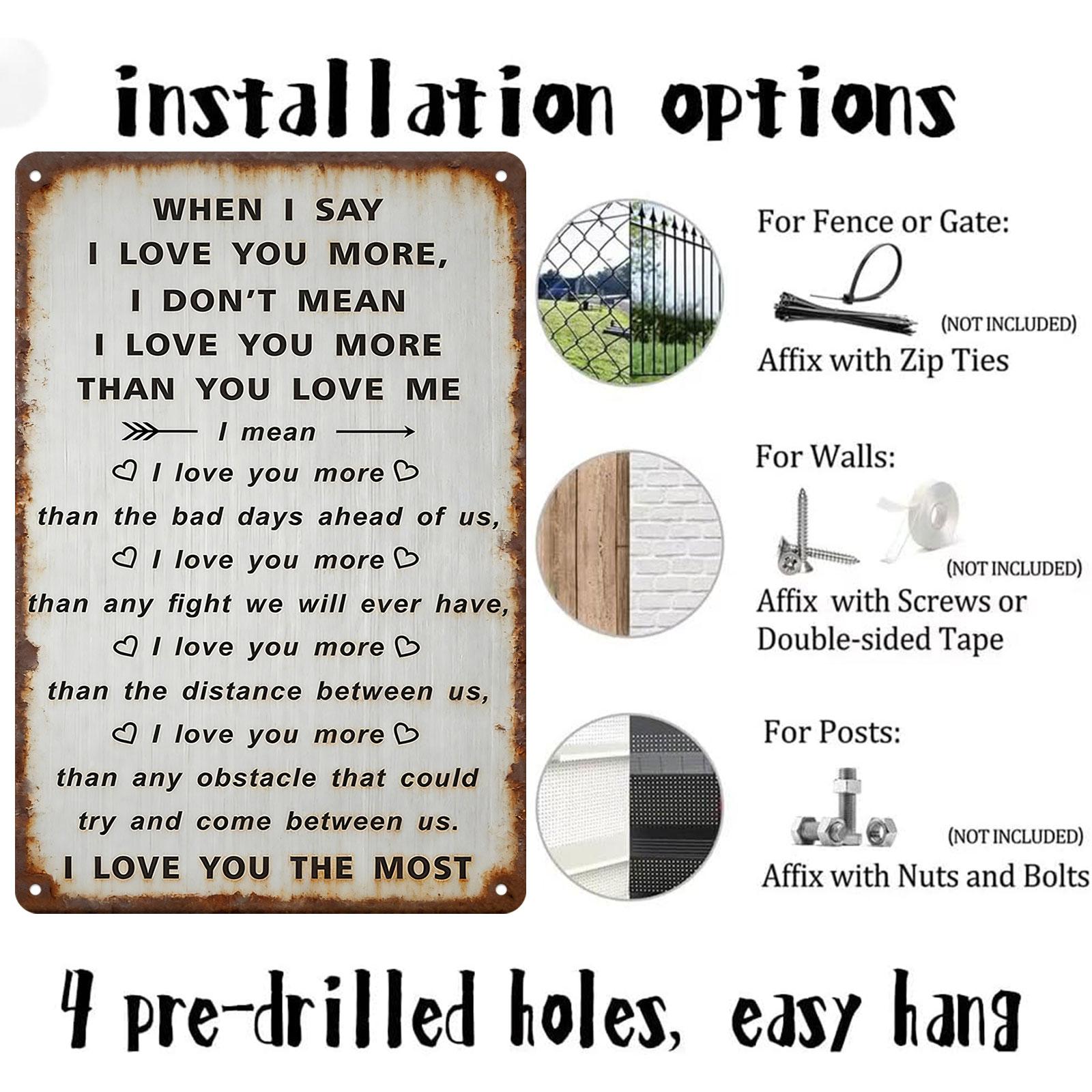 8x12 Inch Aluminum "I Love You More" Metal Sign – Heartwarming Wall Art for Bedroom, Living Room & Anniversary Decor. Rustic Metal Style, Waterproof & Sentimental. Ideal Gift for Partners, Anniversaries & Weddings.