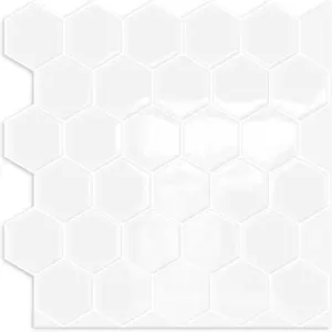 10-Sheet Hexagon Peel and Stick Kitchen Backsplash Tiles, Honeycomb Waterproof Self-Adhesive Wall Tiles for Kitchen, RV and Bathroom, White 12"×12"