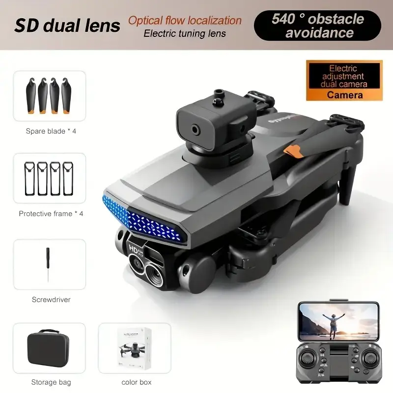 D6 five-sided induction obstacle avoidance dual-camera drone, equipped with optical flow positioning and electric adjustable lens, supports 540-degree obstacle avoidance, stable and safe for high-definition aerial photography.
