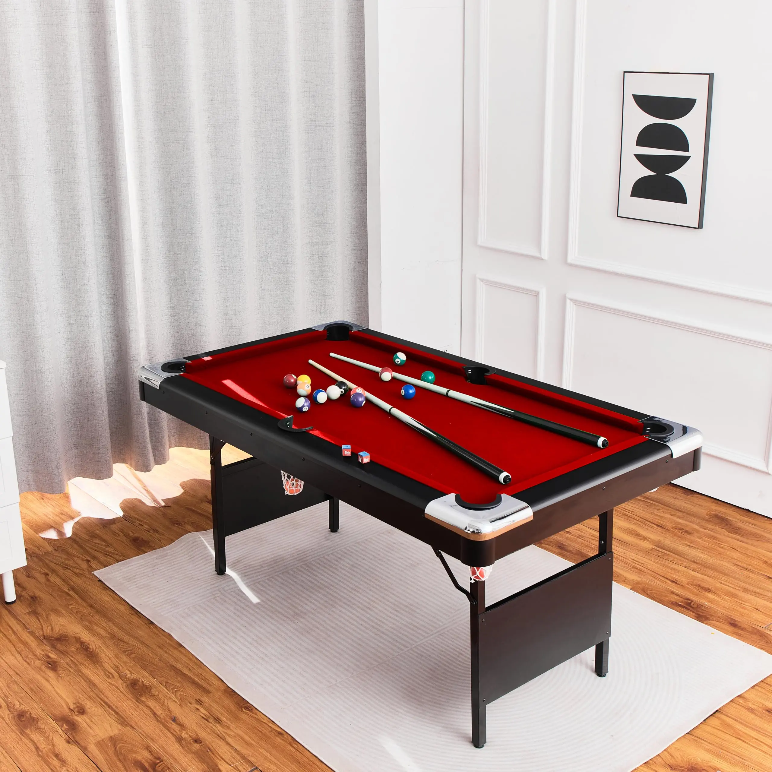 Space-Saving Portable Folding Pool Table Set – Billiards & Snooker Table with Complete Accessory Kit, Sturdy Steel Frame – Ideal for Family Game Room or Adult Rec Rooms