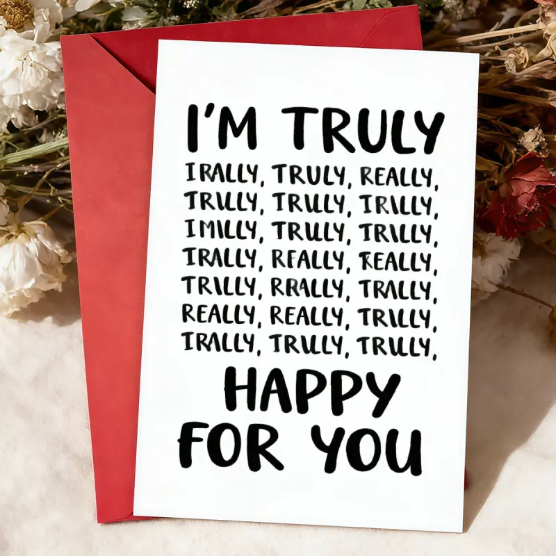 1 fun font greeting card with repetitive "Truly Really" text design, blank inside, suitable for birthday congratulations to friends