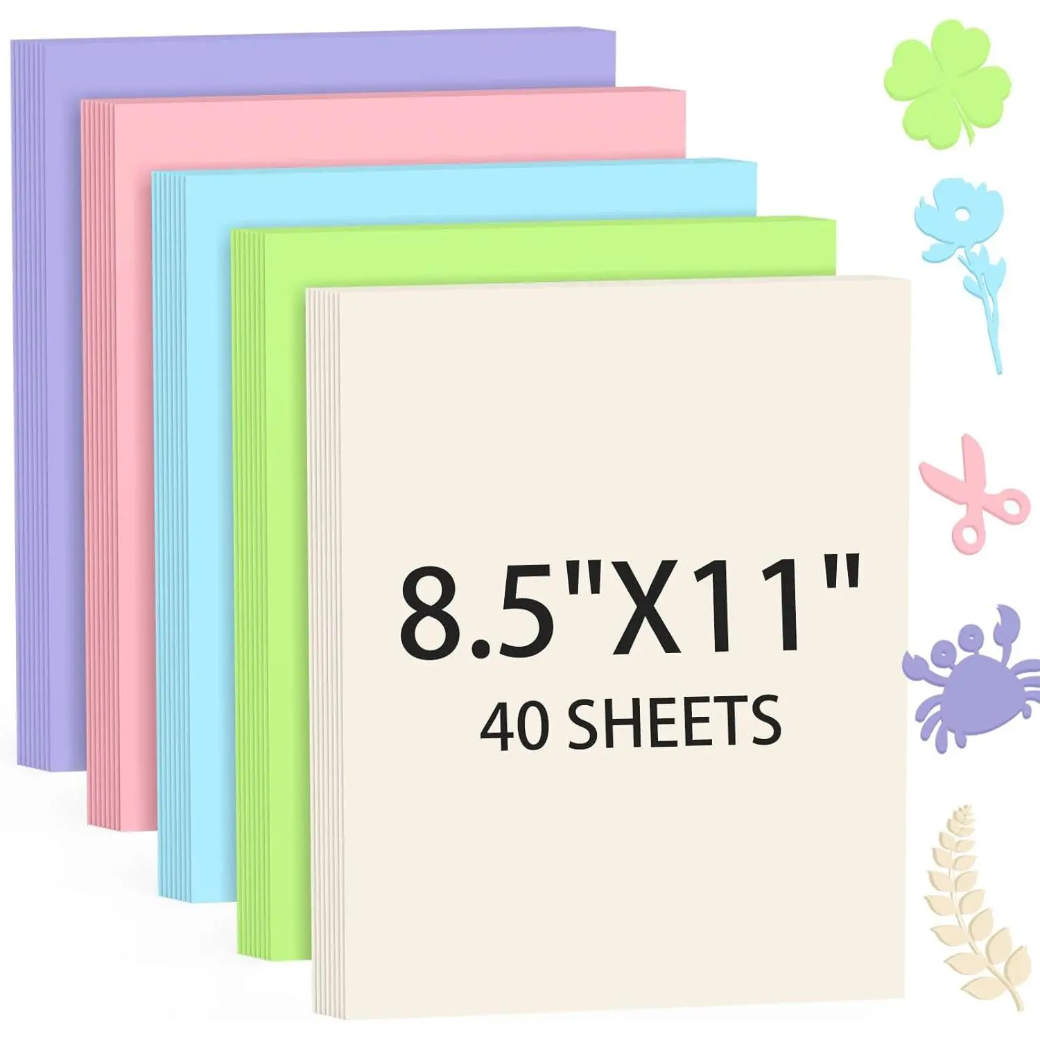 8.5 x 11 inches Multicolors Thick Cardstock Printer Paper (40 Sheets) for Inkjet Printing, Office & Home Use, DIY Crafts, Christmas Card Making, Colored Cardstock