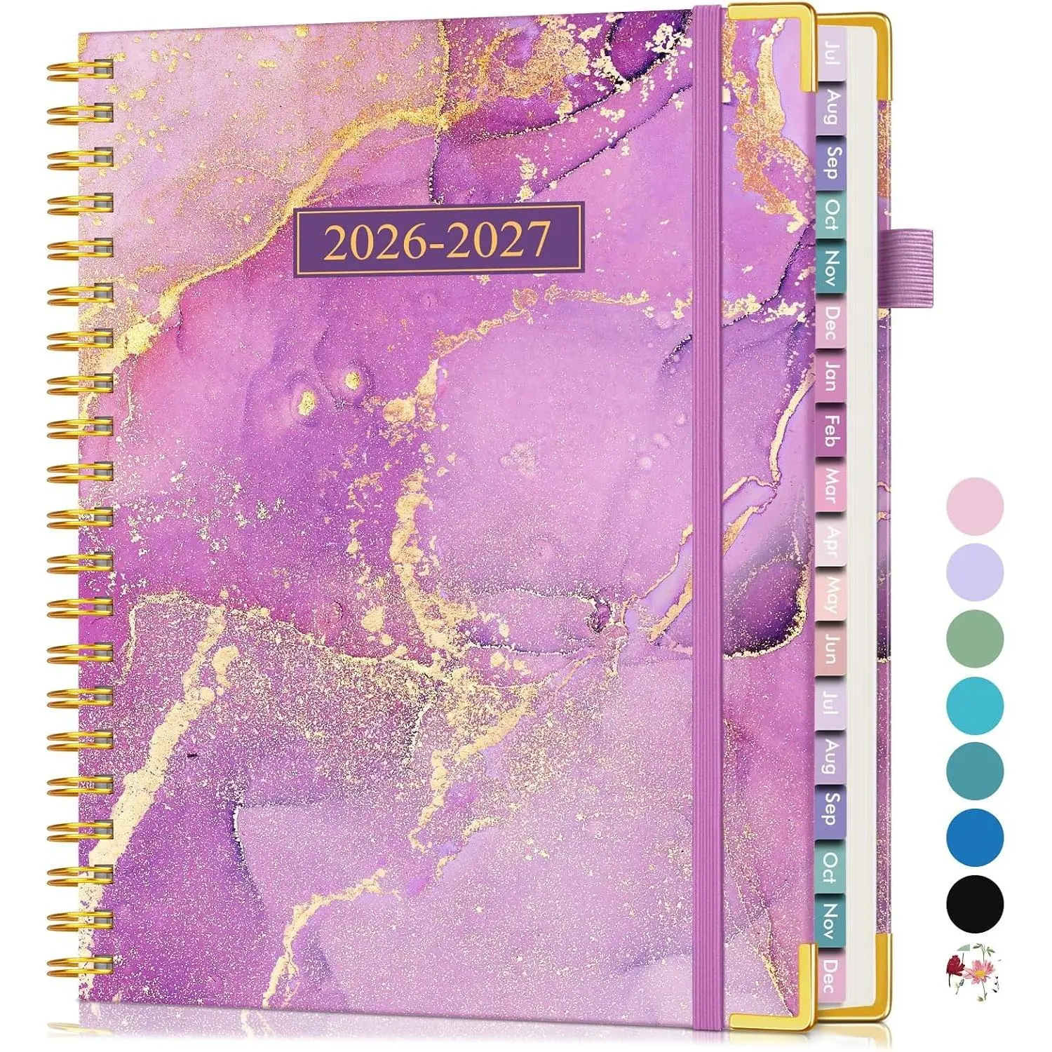 Academic Planner 2026-2027, 18 Months Weekly and Monthly Hardcover Planner, July 2026 - December 2027, 8.5" x 11" A4 Large Daily Calendar Planner Book with Tabs, Spiral College School Agenda Organizer for Student Teacher, Purple Marble