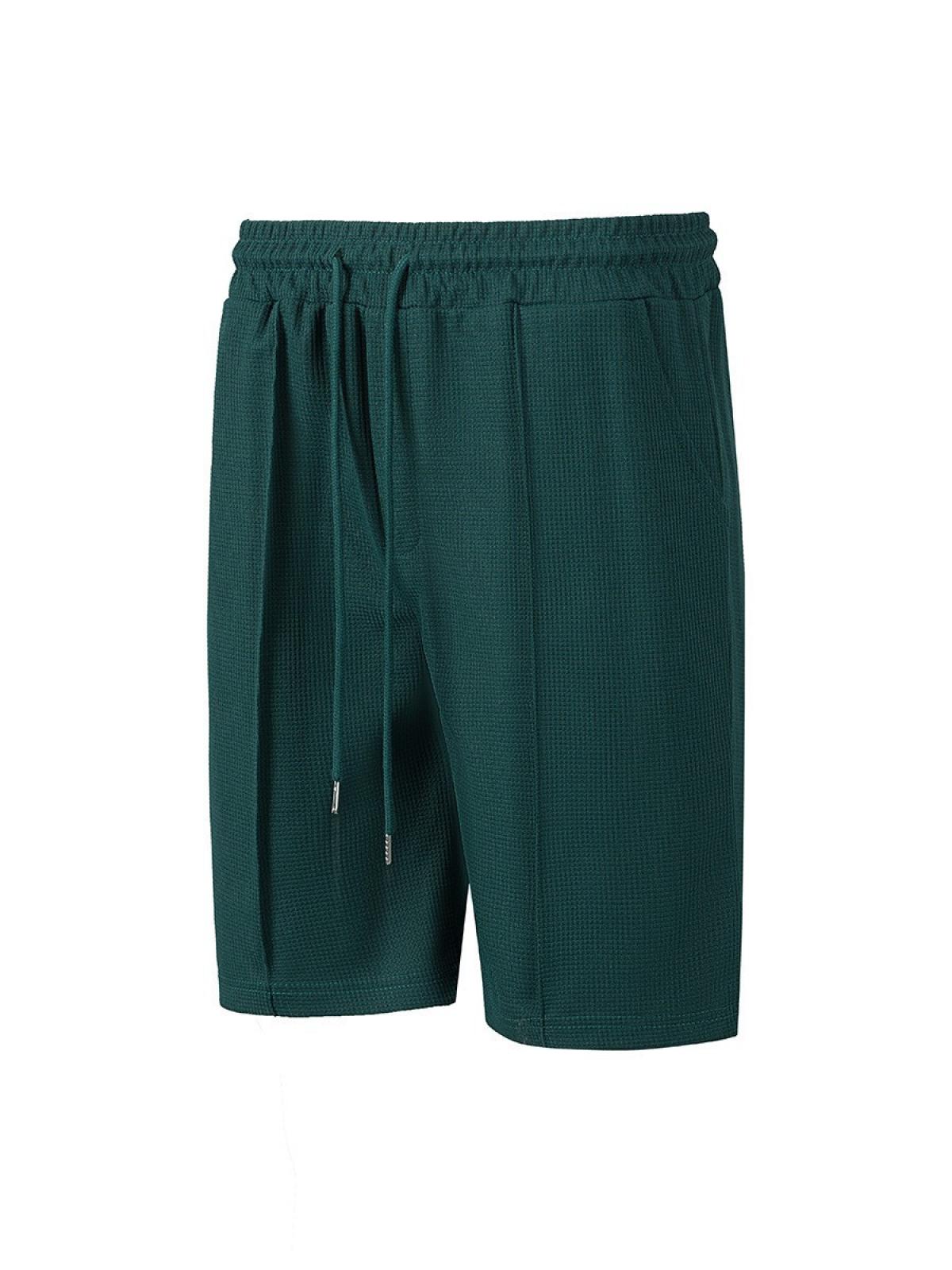 Men's Waffle Knit Shorts Elastic Waist Drawstring Knee Length Shorts With Pockets Waffle Knit Solid Color Breathable Lightweight Soft Comfortable Durable Stretch For Summer Outdoor Sports Casual Daily Wear