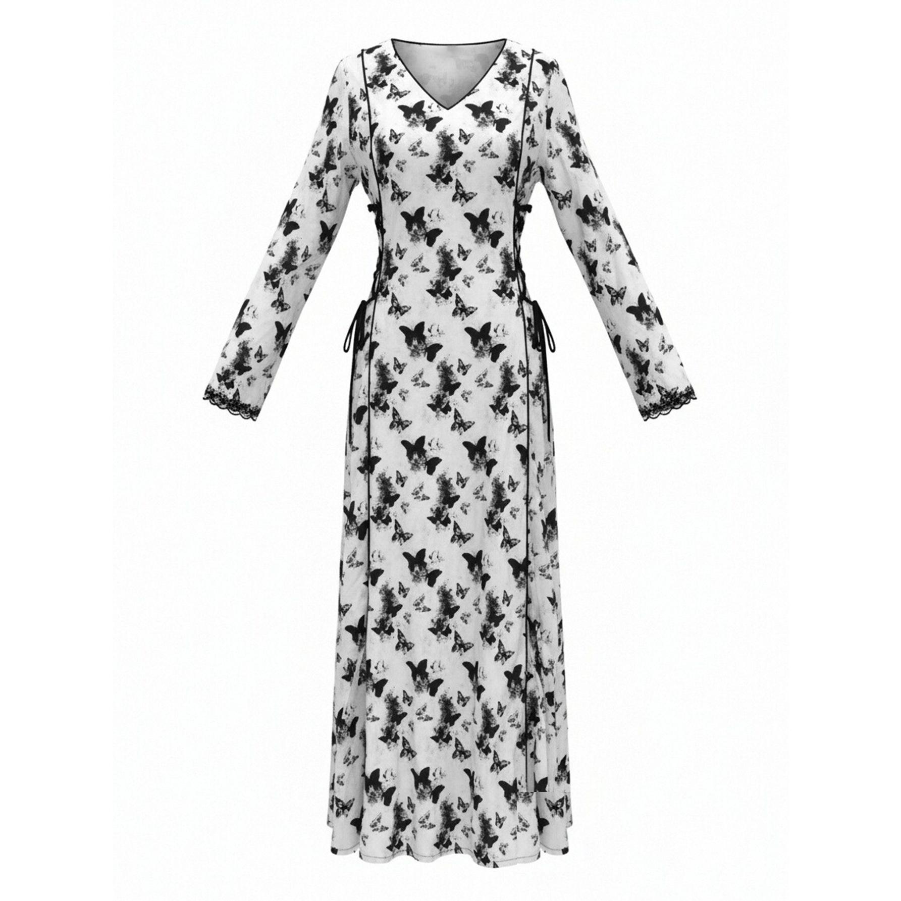 Ethereal Butterfly Print Maxi Dress Elegant V-Neck Long Sleeve Gown | Lace Trim Cuffs | S-XL | Perfect for Garden Parties, Fairy-core Photo Shoots & Romantic Dates Ethereal Butterfly Print Maxi Dress Elegant V-Neck Long Sleeve Gown | Lace Trim Cuffs | S-XL | Perfect for Garden Parties, Fairy-core Photo Shoots & Romantic Dates