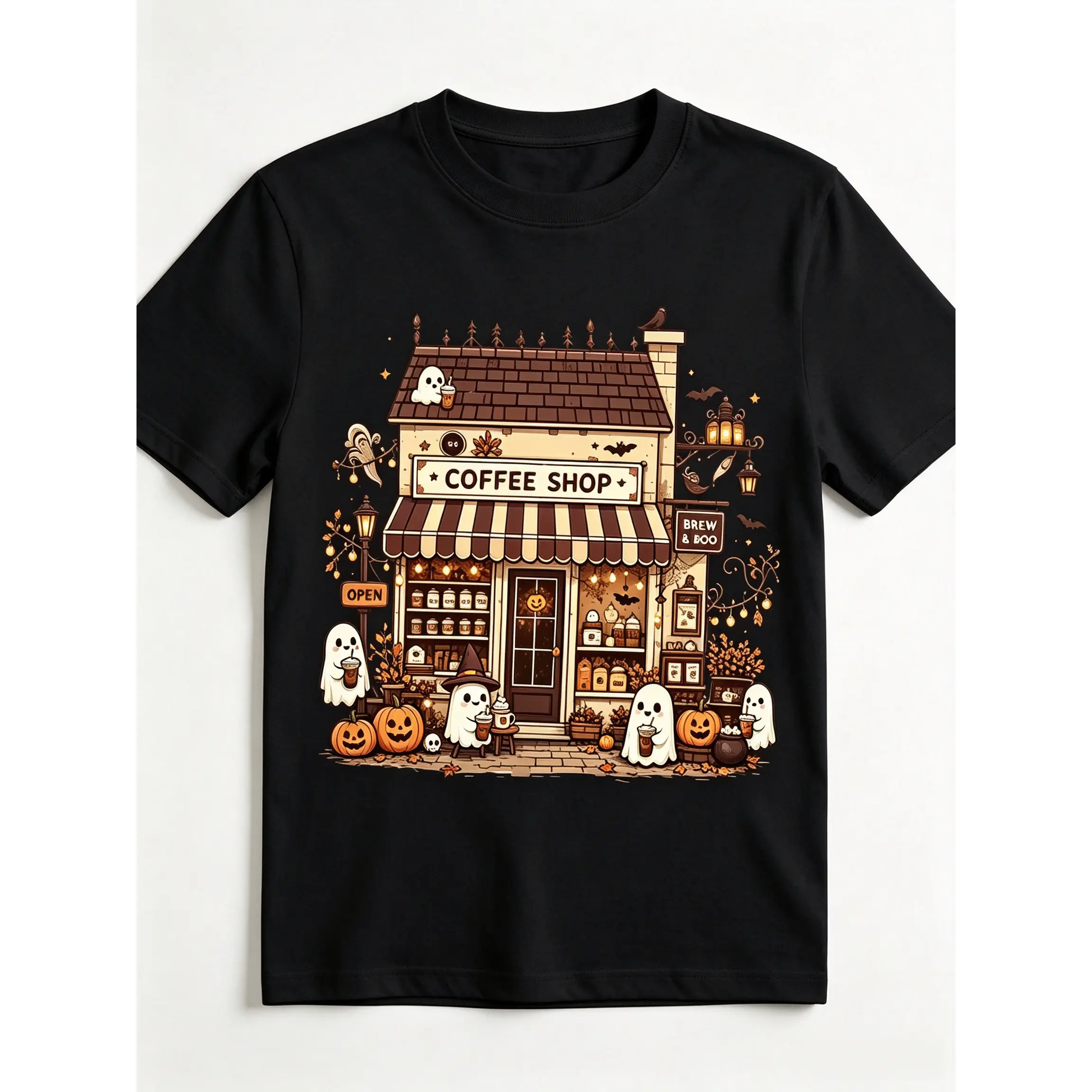 Spooky Coffee Shop Shirt |   Halloween Coffee Lover Tee |   Ghost Coffee Shop Graphic Tee |   Fall Coffee Shirt |   Cozy Autumn Cafe Shirt |   Cute Halloween Coffee Tee