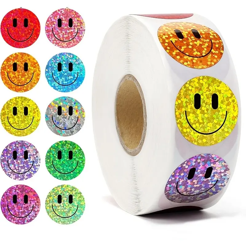 500 Pieces Colorful Smile Stickers Roll, 1 Inch Happy Emoji Stickers, Party Gift Decor, DIY Personal Hobby, Phone Stickers, Gift Stickers