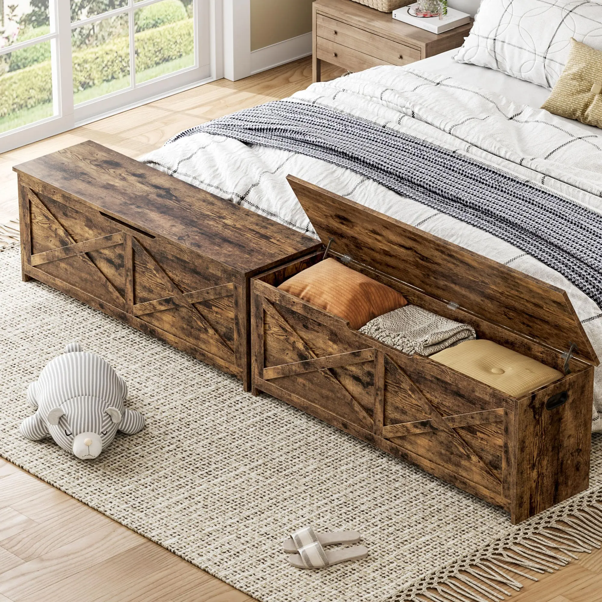 47.2" Storage Chest, Toy Chest for Kids, Wooden Large Toy Box, Storage Bench with Safety Hinge, Multi-Purpose Toy Chest & Entryway Shoe Organizer for Living Room & Bedroom