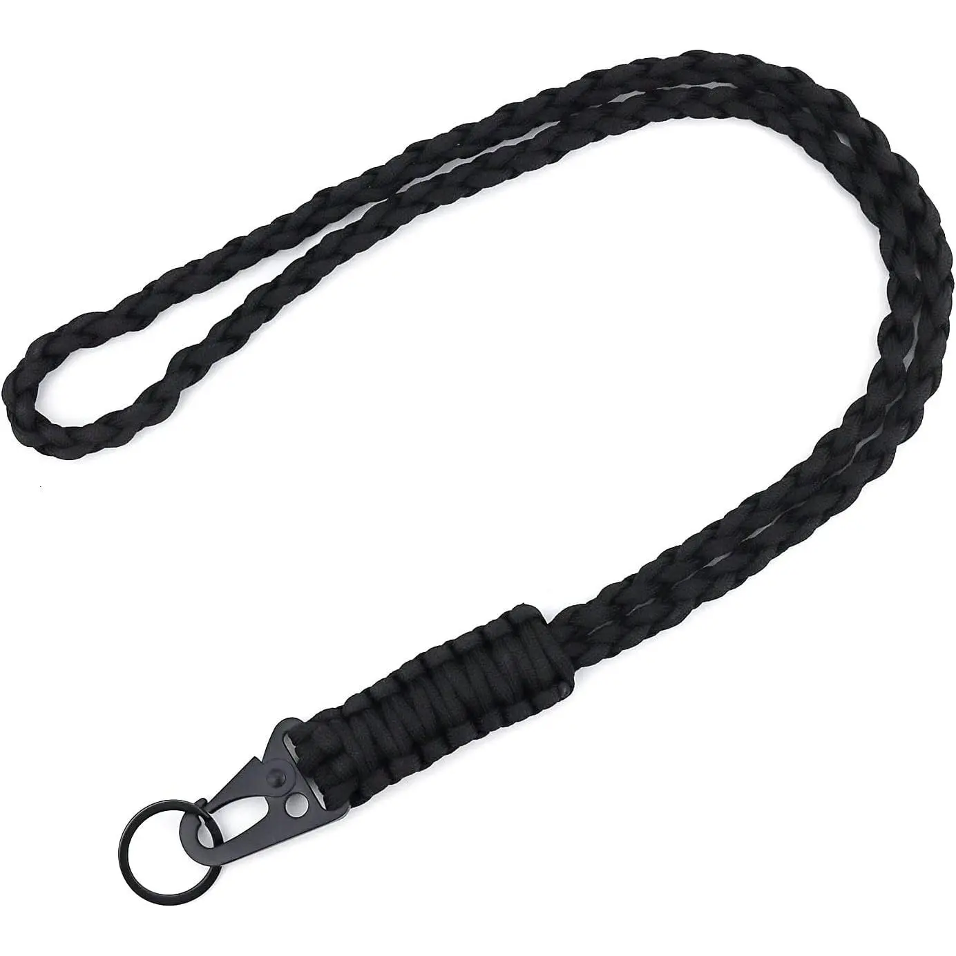 Heavy Duty  Lanyard  for Men Women Outdoor , Parachute Rope Necklace Keychains with HK Clip Key Ring (Black)