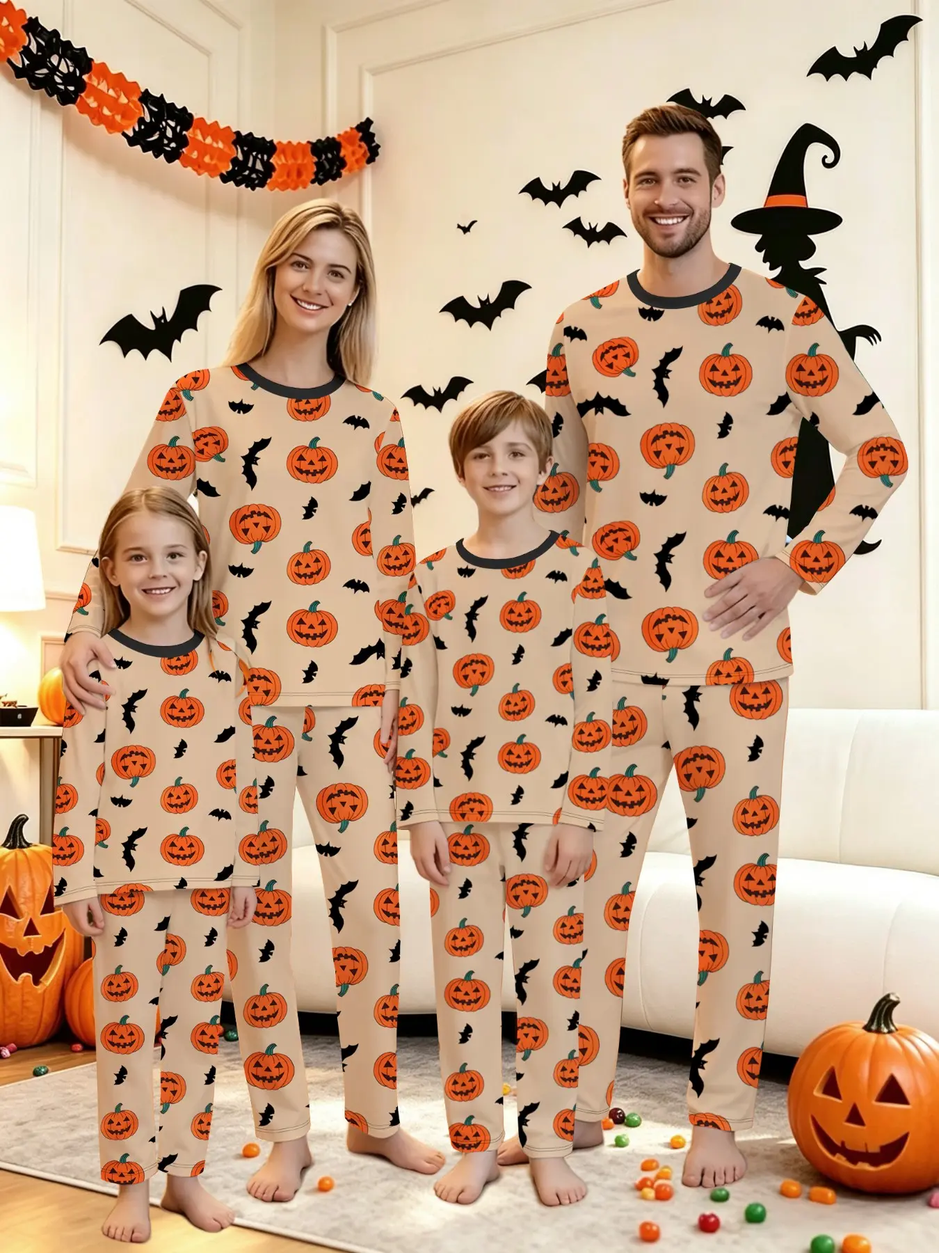2-Piece Halloween Family Matching Outfits Pajama Set, Men Women Kids Sleepwear, Casual Long Sleeve Loose-Fit Pyjamas for All Seasons, Jw-02 Batch Number
