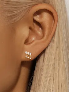 1Pc 925 Sterling Silver Classic Geometry Cubic zirconia Flat-Back Tassel Stud Earring Hypoallergenic Cartilage Helix Tragus Lobe Piercing Suitable For Women For Daily, Dates, Vacation, Wedding, Party, Holiday Gift