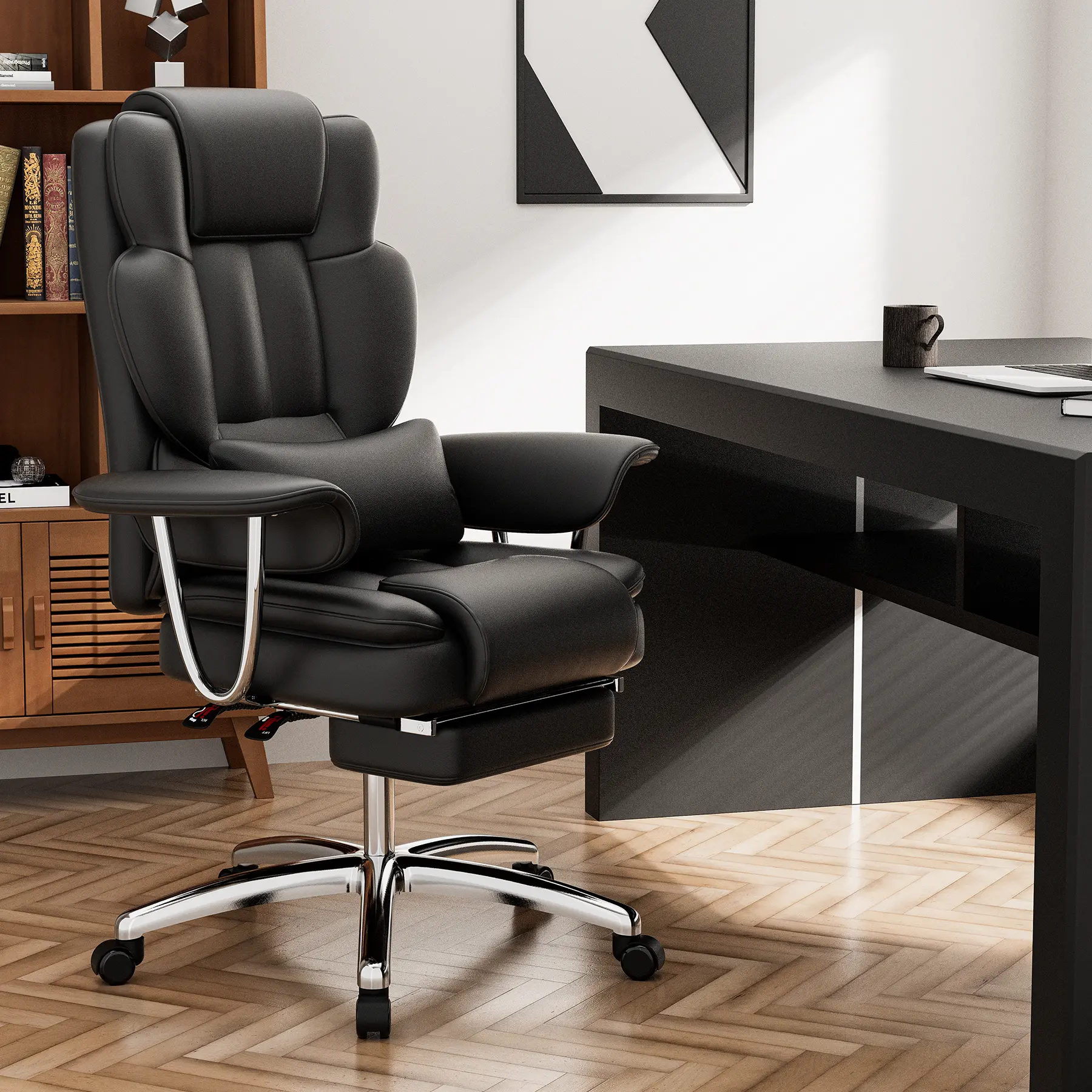 Nokaa Big and Tall Executive Office Chair with Footrest, Ergonomic High Back Reclining Computer Chair, upholstered Desk Chair for Home Office, 500lbs Capacity, Black, Color Options, upholstered Material, Product Dimensions: 21.30 W x 30.30 D x 48.80...