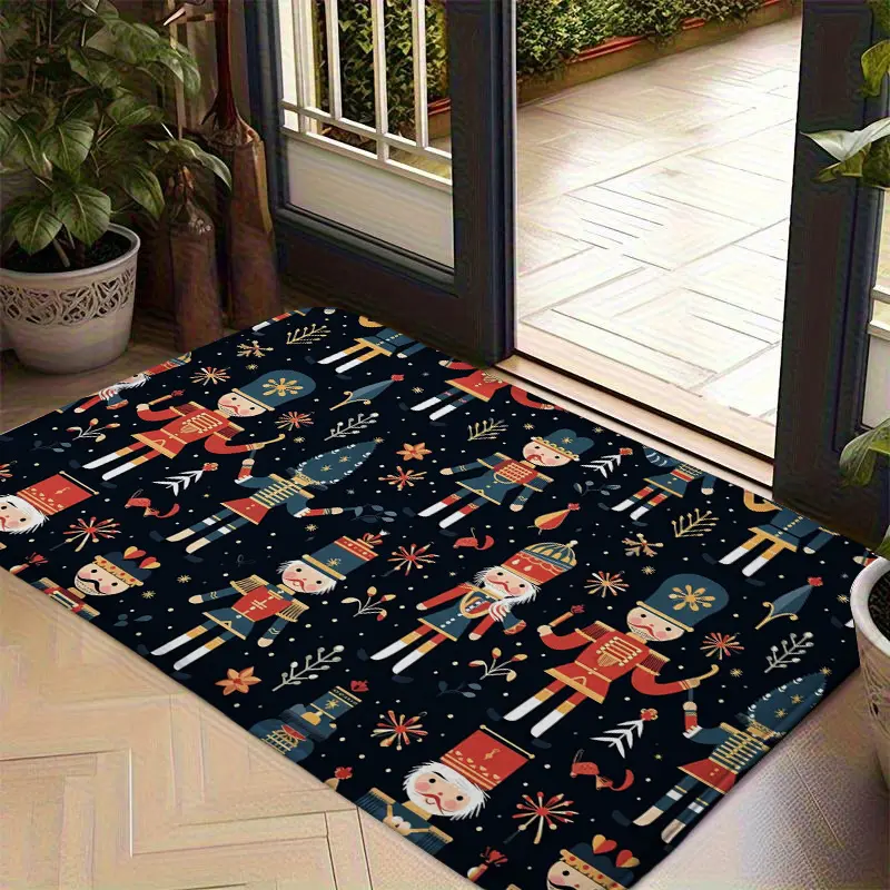 Nutcracker Soldier Christmas Bath Mat Flannel Soft Plush Floor Rug Non Slip Water Absorbent Doormat, Kitchen Rugs Washable, Cartoon Toy Soldier Welcome Entrance Mat Holiday Area Carpet for Living Room Bedroom Kitchen Comfort Indoor Home Decor Gift