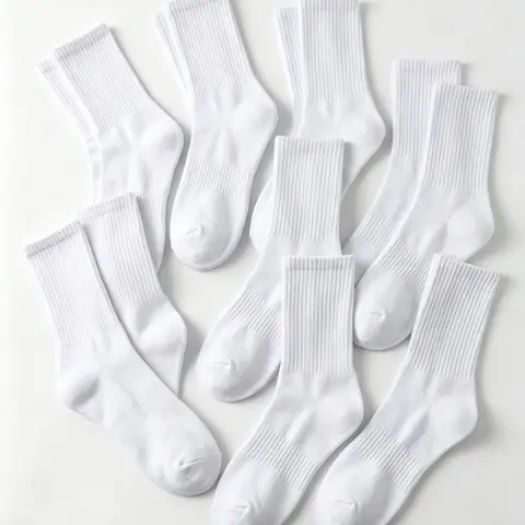 10 Pairs Bulk White Ribbed Crew Socks, Men Women Breathable Fit Athletic Sport Gym Mid Calf Socks, Basic Casual Daily Socks for Sneakers