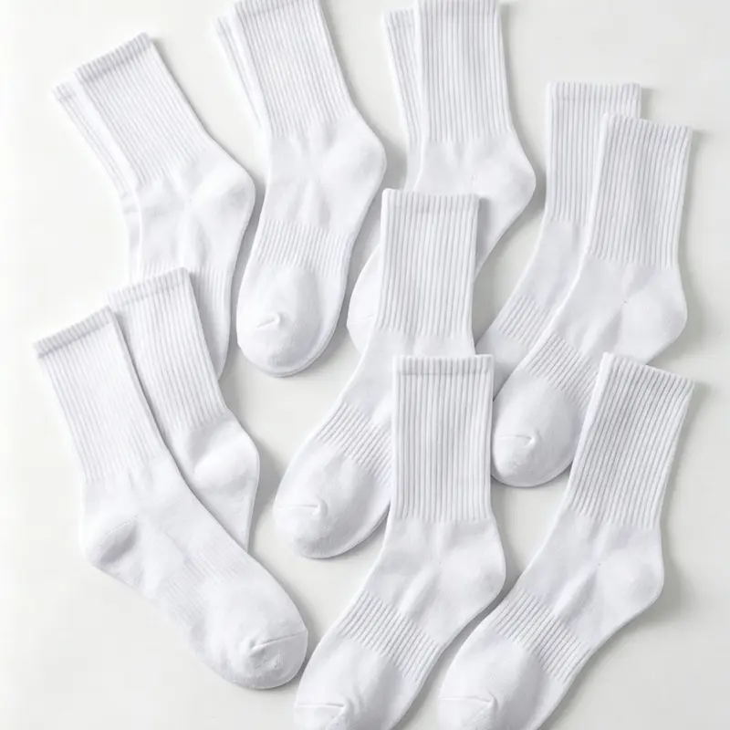 10 Pairs Bulk White Ribbed Crew Socks, Men Women Breathable Fit Athletic Sport Gym Mid Calf Socks, Basic Casual Daily Socks for Sneakers