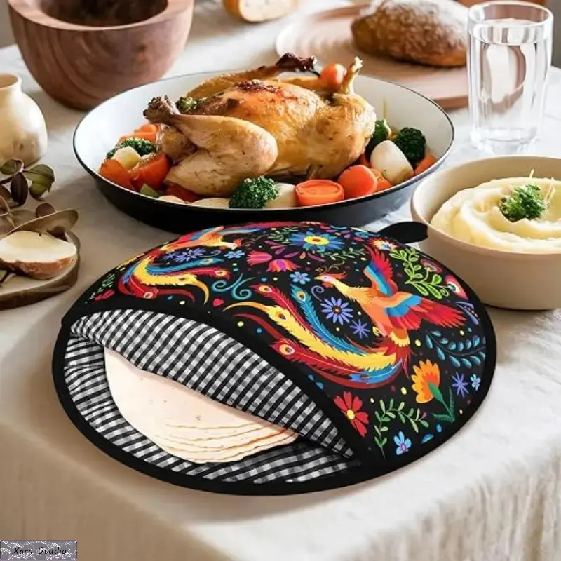 Tortilla Warmer Pouch for Microwave, Floral Insulated Food Warmer Bag, Reusable Fabric Holder for Keeping Tortillas, Tacos, Naan & Flatbread Warm, Easy Kitchen Accessory for Family Meals, Picnics & Parties