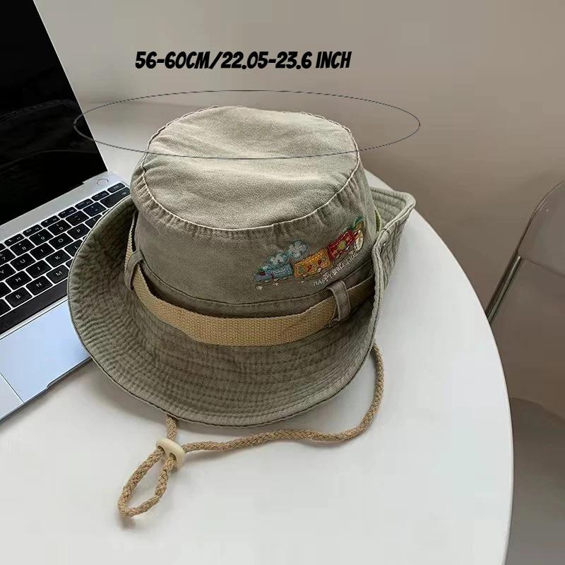 1pc Summer Train Embroidery Panama Hat for Women Beach Sun Protection Bucket Hat Retro Bob Fisherman Hats Visor Fishing Caps