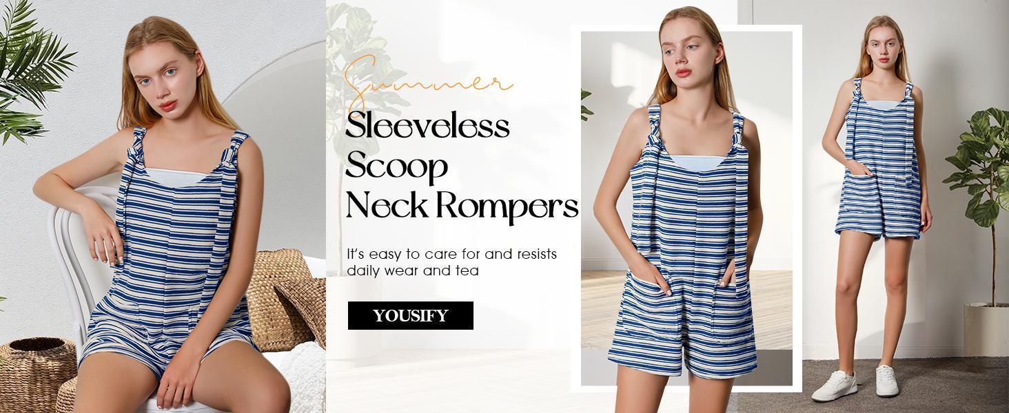 PASLTER Womens Summer Casual Sleeveless Romper Loose Striped Tied Shorts Overalls Jumpsuit with Pockets 2025 Clothes