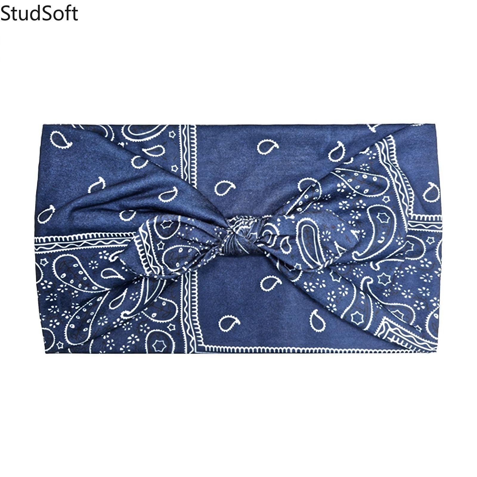 Knotted Bunny Paisley Print Bow Ear Headbands, Elastic Yoga Sports Sweatbands, Absorbent Non-Slip Hair Wraps for Women, 6 Pack