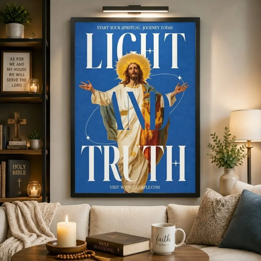 Jesus Christ Light and Truth Canvas Wall Art Poster Religious Christian Aesthetic Print Jesus Open Arms Divine Divine Light Blue Sky Sacred Spiritual Decor Bedroom Living Room Office Church Gift Faith Art Home Decoration