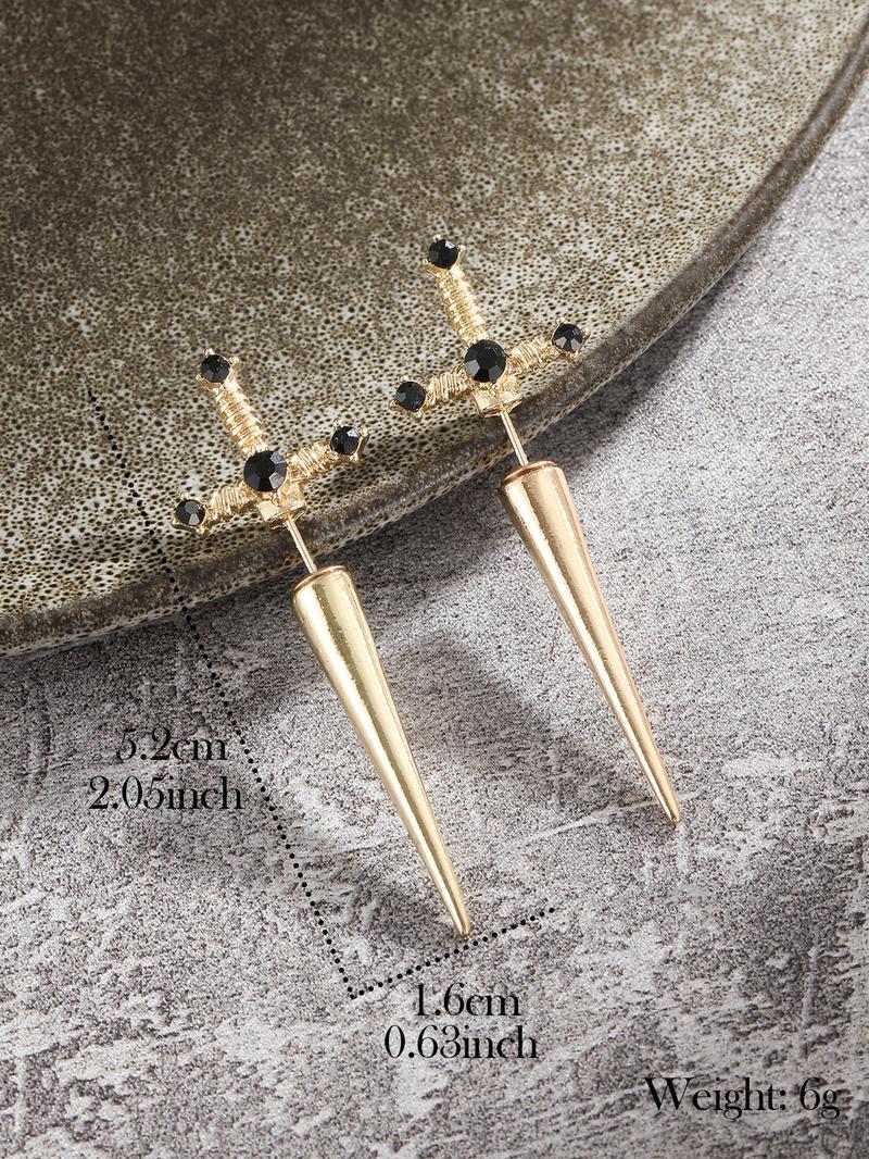 Artificial Crystal Decorated Gothic Sword Stud Earrings, 1 Pair Vintage Punk Jewelry for Women for Party, Daily Clothing Decor, Trendy All-match & Exquisite Jewelry for Birthday Gift, Cross Dangle Earring