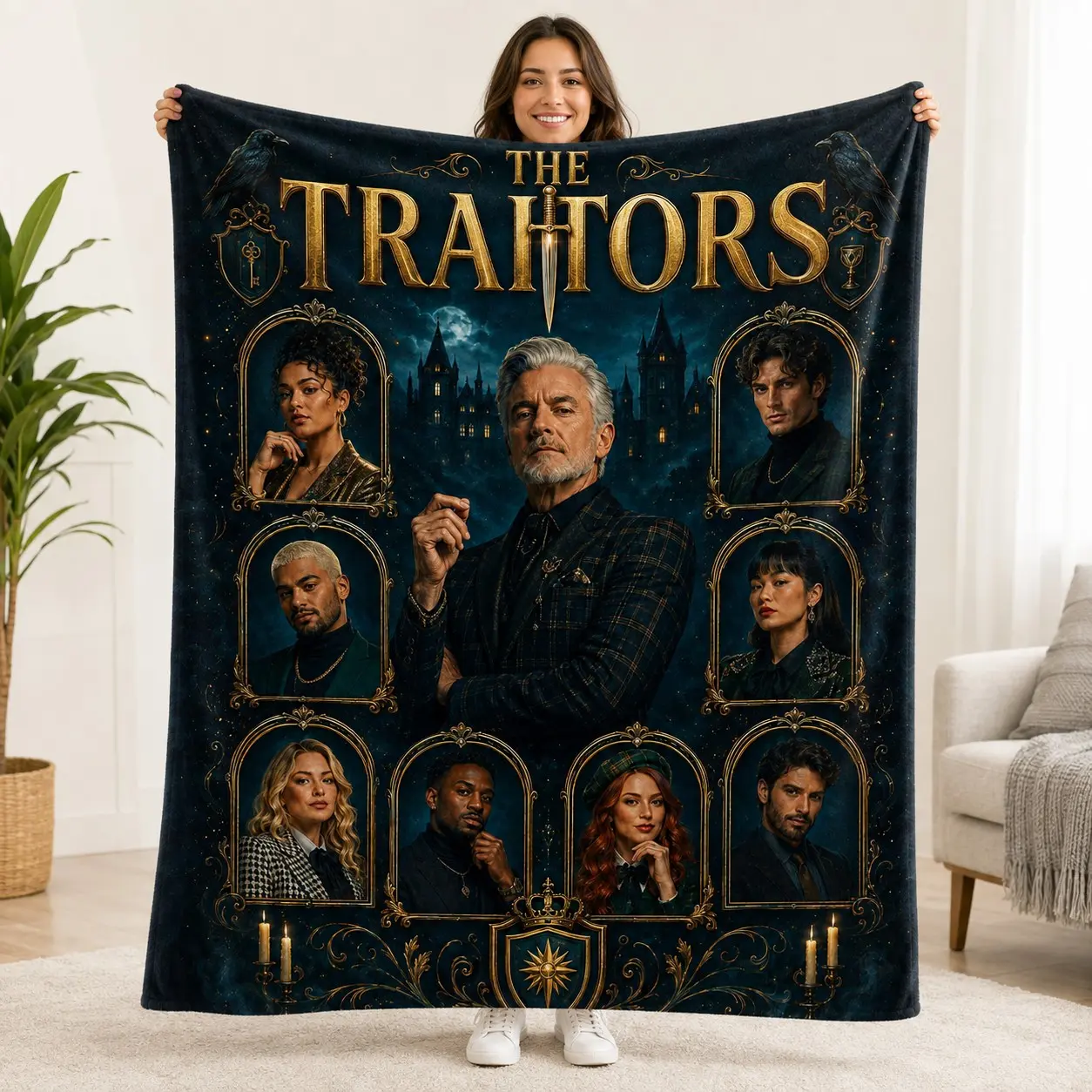 The Traitors Blanket, Round Table Castle Flannel Throw, Faithful Traitor Reality TV Blanket for Couch Bed, Fan Gift
