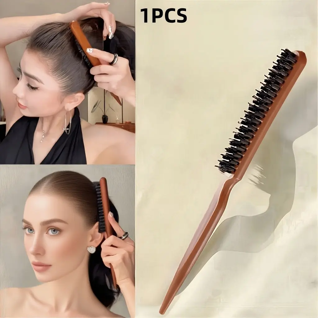 Three-Row Boar Bristle Teasing Tail Comb, Mixed Synthetic Bristle Scalp Massage Brush, Fluffy Volume Hairstyling Tool for All Hair Types 1Pcs