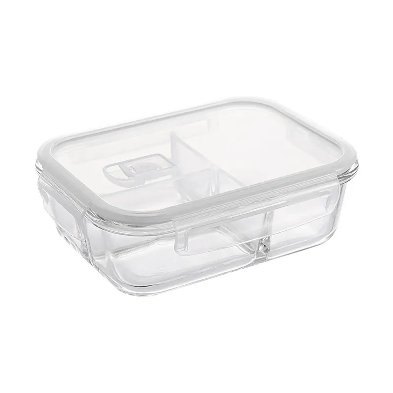 2PCS High Borosilicate Glass Lunch Box Microwave Safe with Dividers Food Container for Office Workers Leakproof Bento Box Reusable Fresh-keeping Storage Box