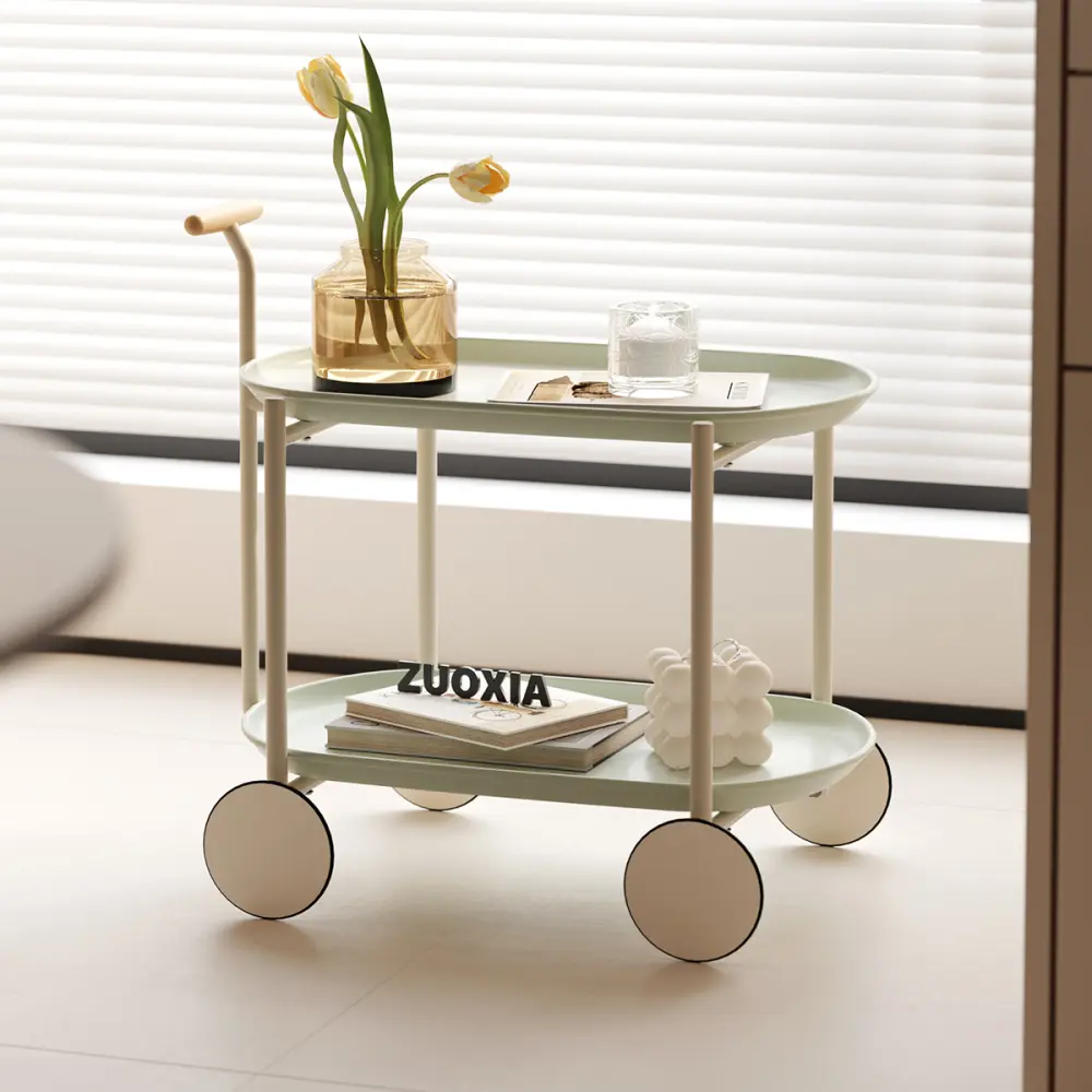 Green Moon Storage Cart, Nordic Style Rolling Utility Cart with 2 Tier Shelves, Mobile Storage Organizer Trolley for Kitchen, Living Room, Bedroom, Bathroom, Sofa Side Table, Space Saving Storage Rack, Modern Home Decor Furniture