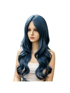 Mist Blue Long Wavy Wig, Natural Center Part, High Heat Resistant Hair, Unique Blue Color, Versatile and Eye-Catching, Friday Gift