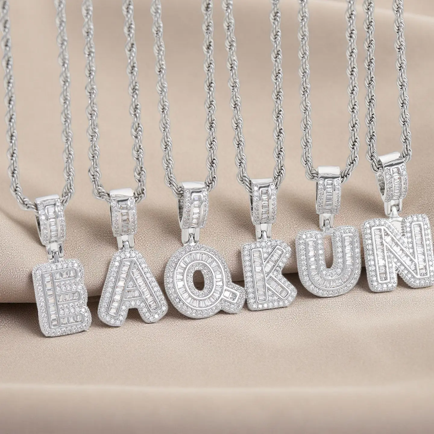 Luxurious Dainty Letters Necklaces, Silver Plated Trendy Chunky Custom Name Necklace Personalized A-Z Initial Shiny Cubic Zirconia Pendant Necklace Twist Chain Daily Vacations, Party Wear, Jewelry, Holiday Gift