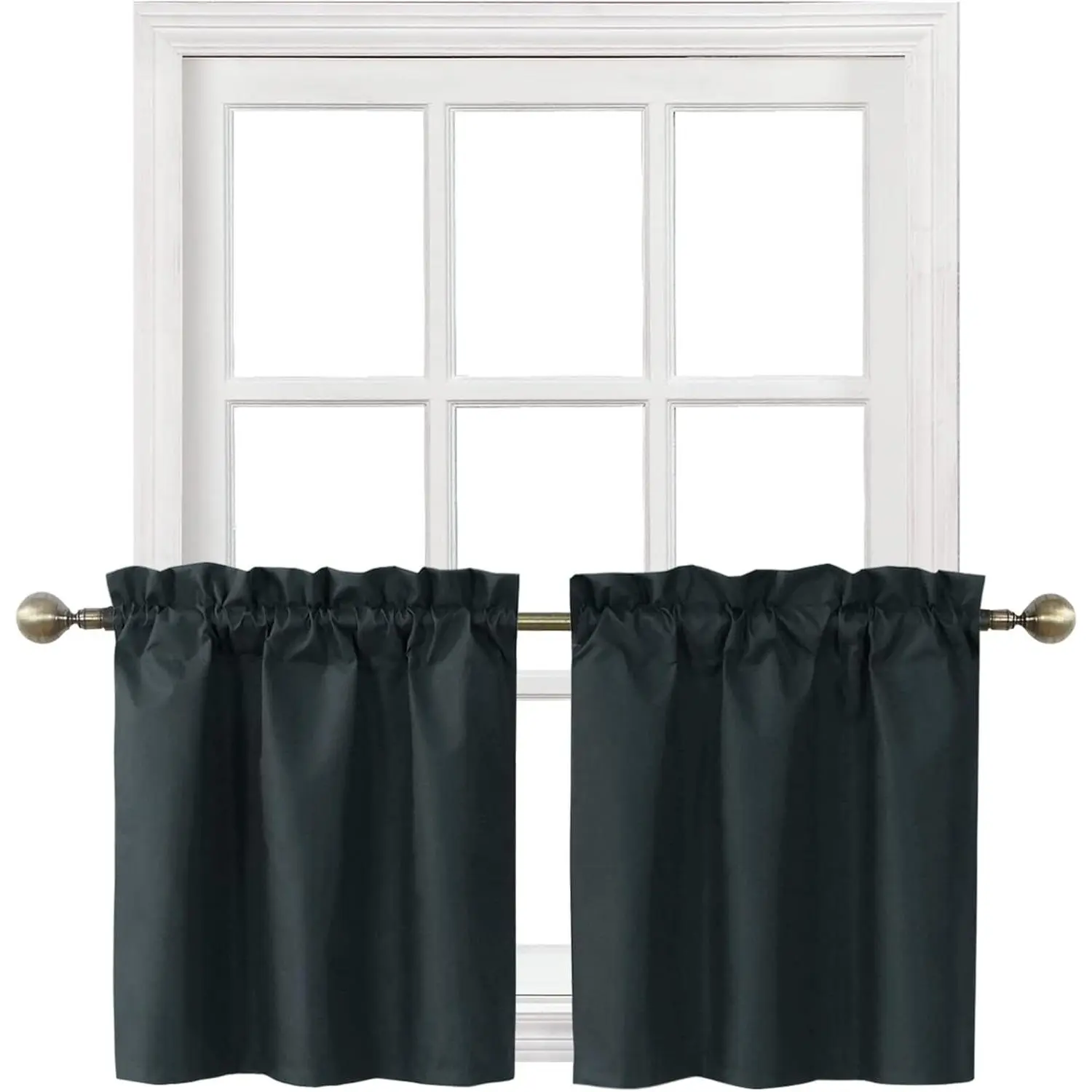 Blackout Rod Pocket Tier Curtains for Small Window, Short Room Darkening Basement Curtains, Cafe Drapes, 2 Panels, 26 W x 24 L Inch Each, Black