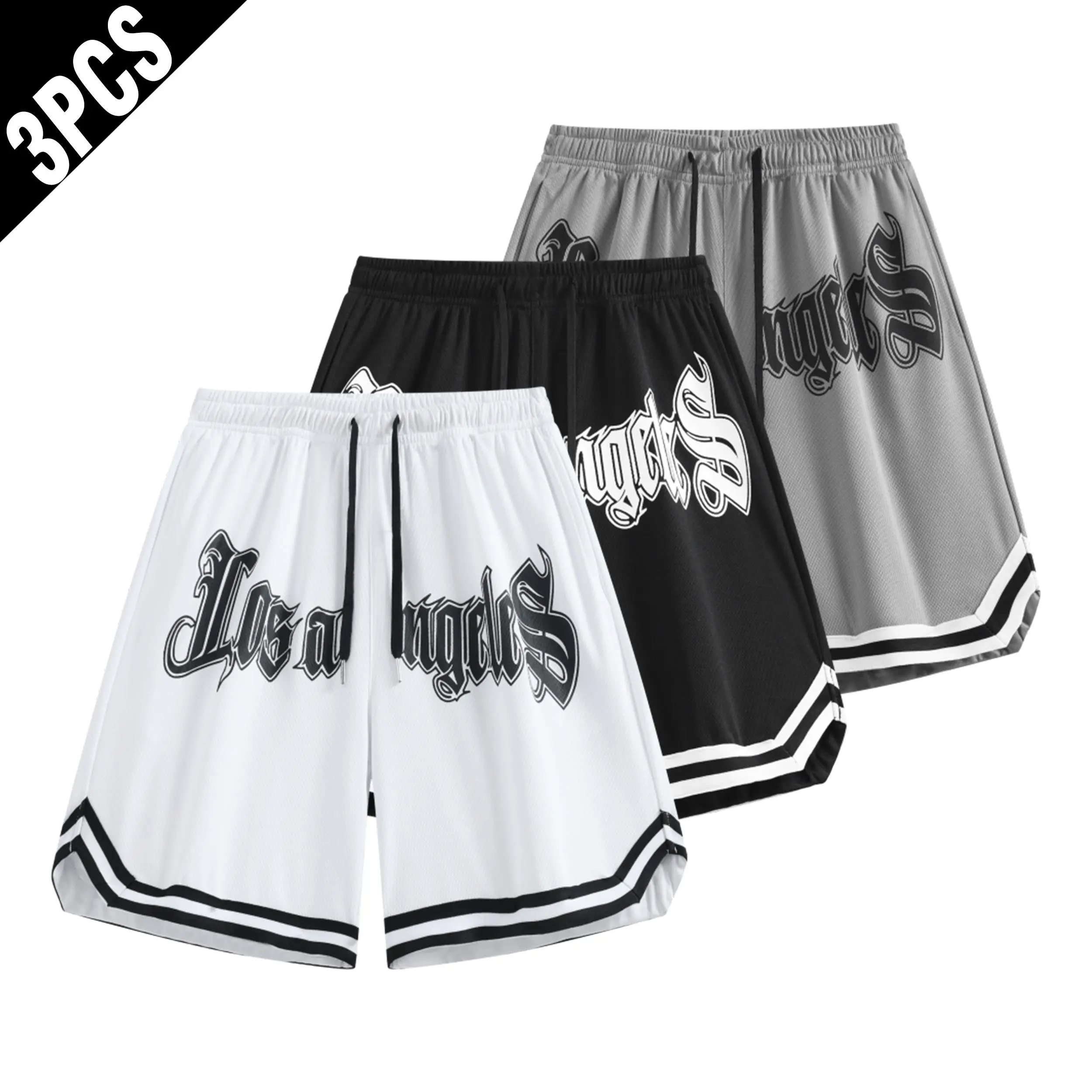Male Above-the-Knee Lightweight Basketball & Baseball-Softball Athletic Shorts, Elastic Waist with Drawstring, Gym Workout Fitness Shorts with Zipper Pockets (White+Gray) summer cargo men men's casual cargo short outdoor active pants