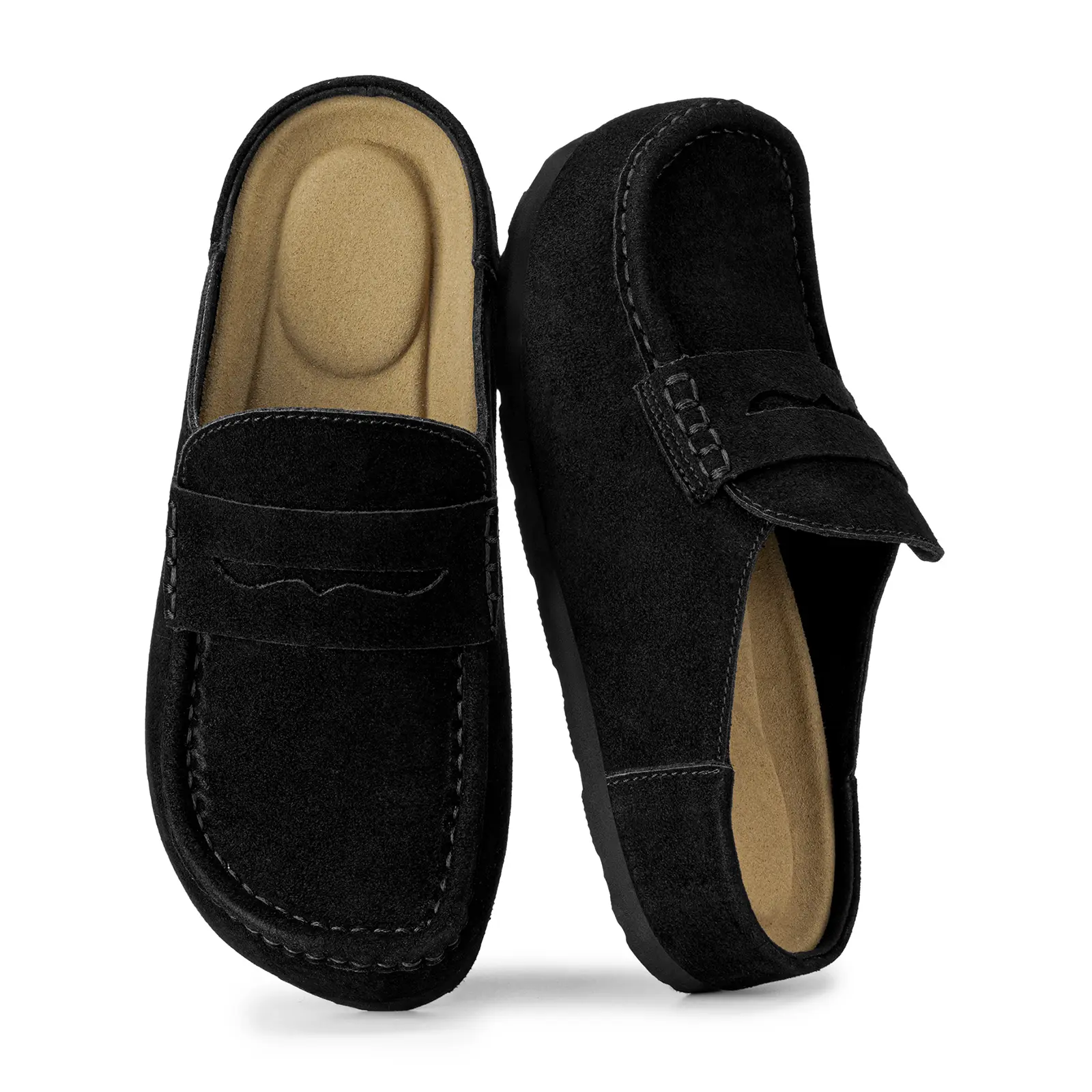Rihero Women's Suede Clogs Mules with Arch Support Comfortable Casual Slip-On Shoes with Moc Toe Design