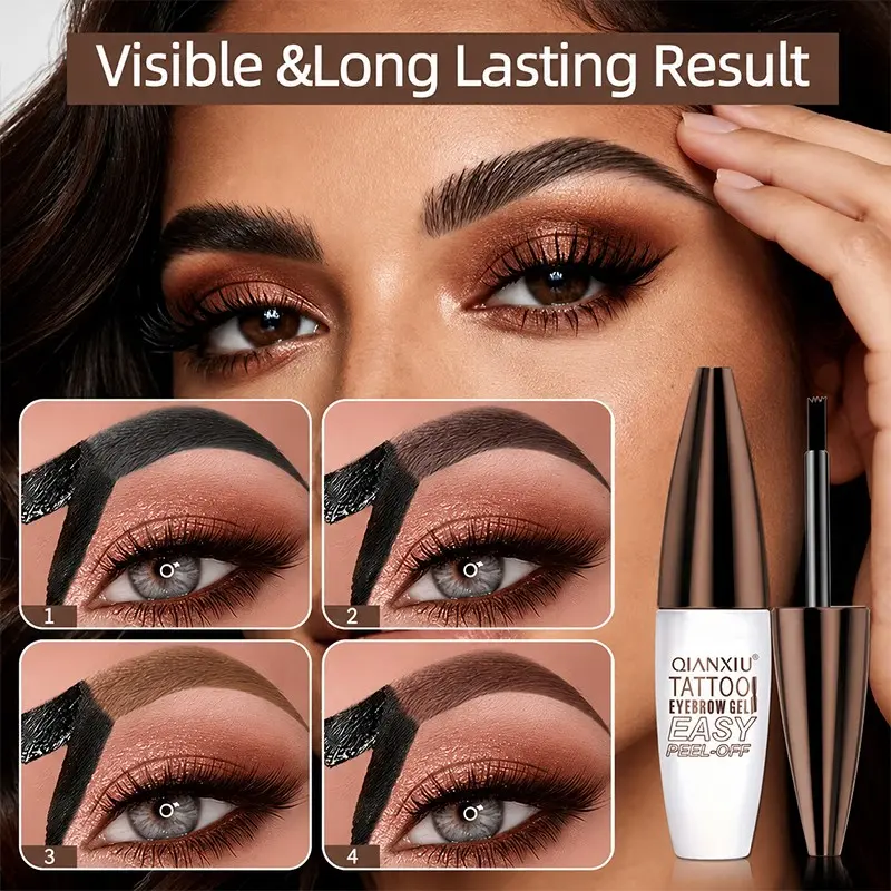2PCS Tattoo Eyebrow Gel, Easy Peel-Off Semi-Permanent Eyebrow Tint, 4-Color Lazy Tear-Off Waterproof Smudgeproof Long Lasting Brow Makeup Kit, Highly Pigmented Natural Tinted Eyebrow Gel for Women