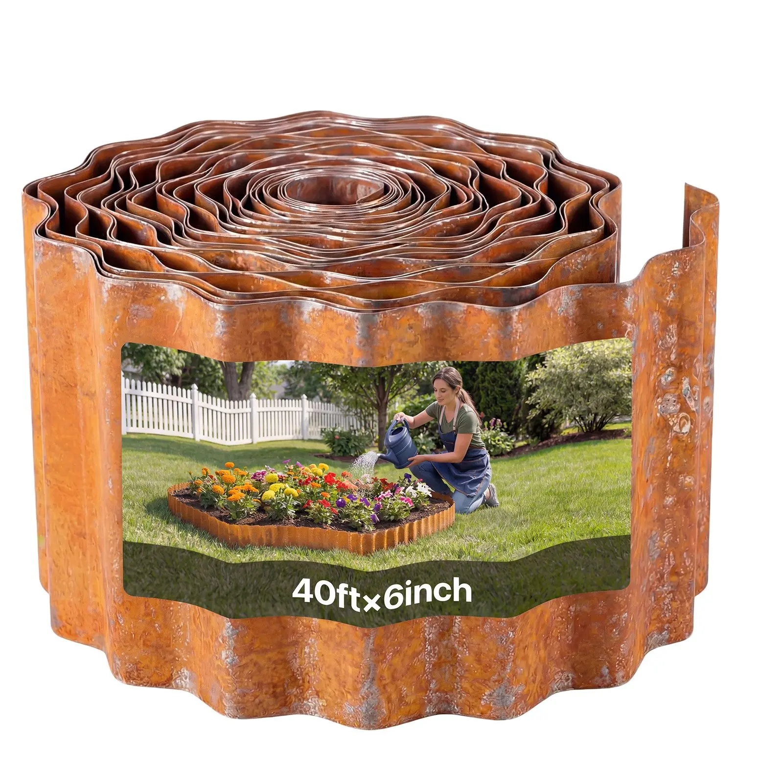 【DealsForYouDays】VEVOR Carbon Steel Landscape Edging, 40 ftx 6 in Steel Edging for Landscaping with Gloves, Easy-to-Install Bendable Metal Strips, Metal Garden Edge Border for Flower Bed, Yard Pathway, Rust