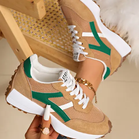 Women's Retro Colorblock Walking Sneakers, Trainer Casual Sneaker, Thick-Sole Lace-Up Casual Shoes with Mesh Upper and Rubber Sole