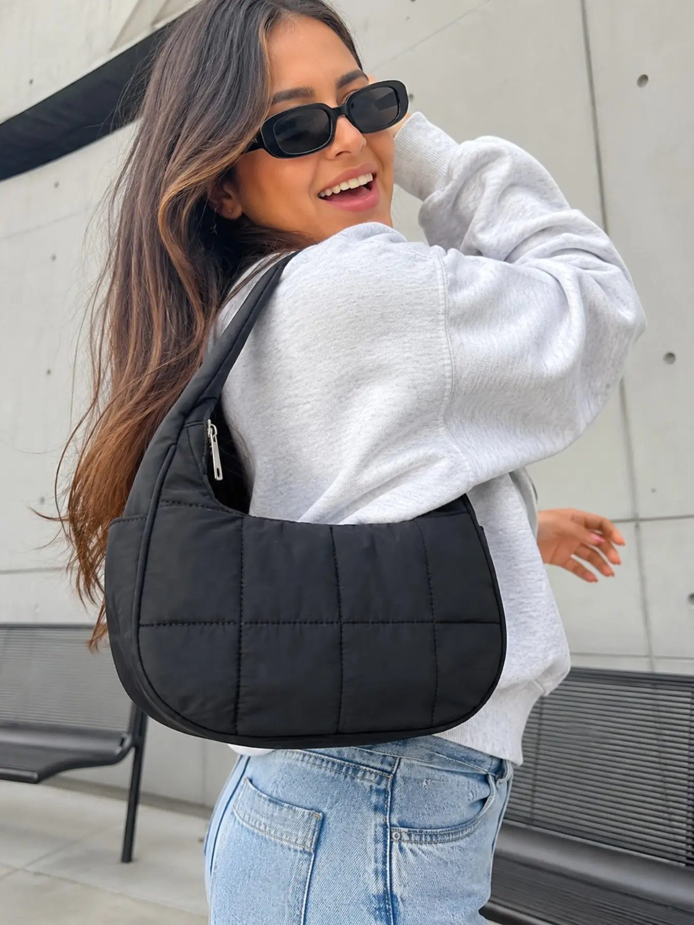 Women's Fashion Crescent Purse, Soft Quilted Nylon Crossbody Shoulder Bag with Durable Lining and Smooth Zipper, Casual Lightweight Handbag for Travel, Work, Daily Use, Mothers Day Birthday Christmas Gift for Mom Wife Girlfriend