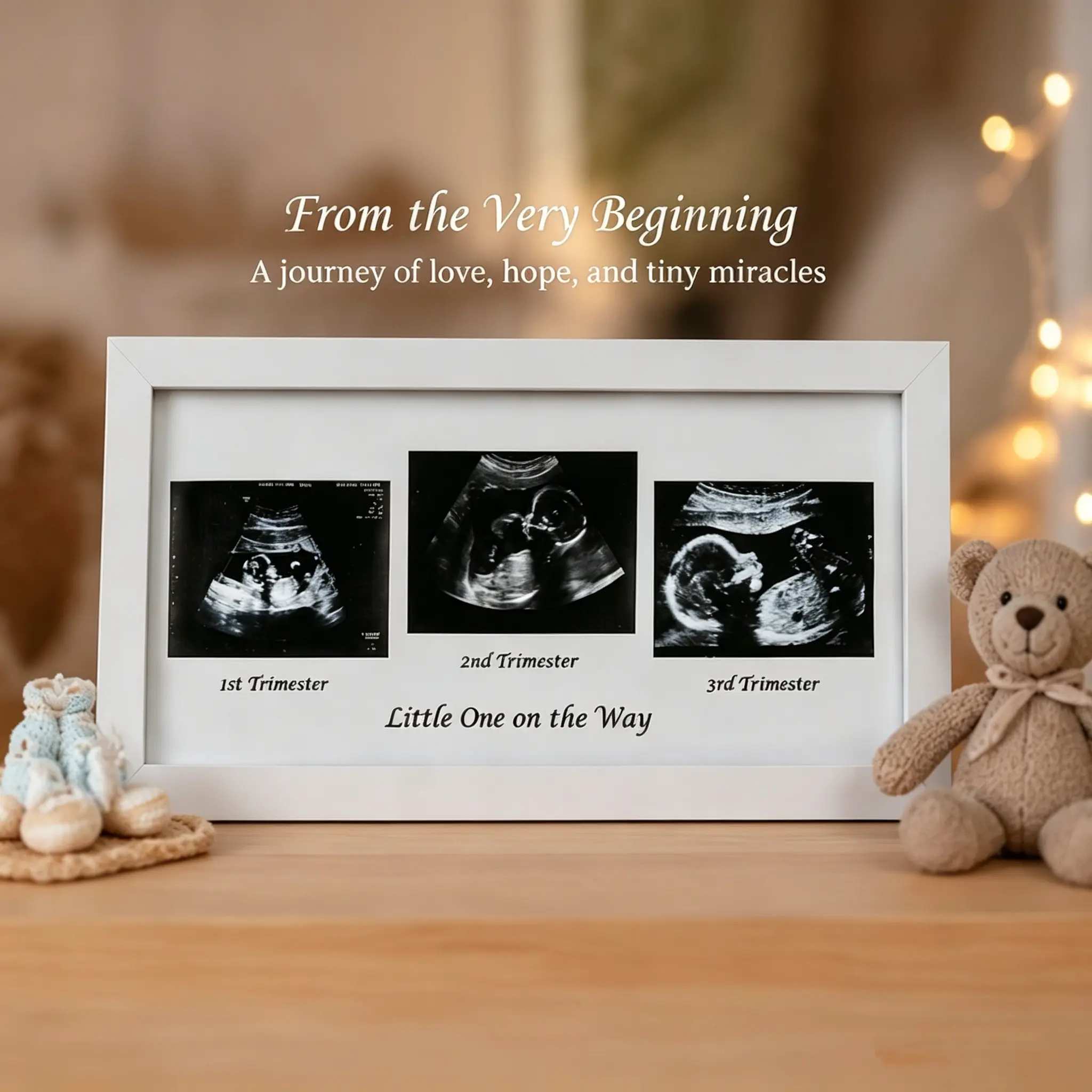 Wooden Photo Frame for Pregnancy Announcement, 6x4 Inch Baby Ultrasound Sonogram Picture Frame Gift, First Bath Party Memory, Boho Style Wall-Mounted Frame