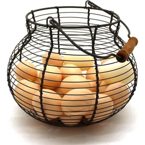 Antique Wire Egg Basket with  Handle Primitives  Gathering Basket. Rusty