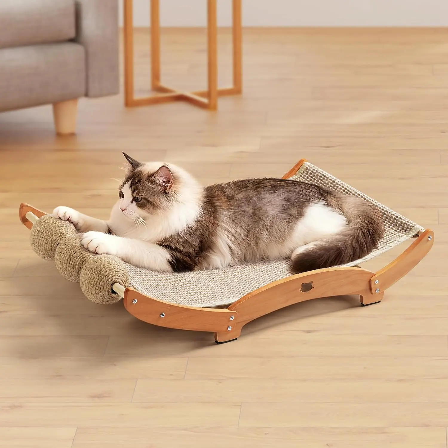 Extra-Larger Sisal  Scratcher Bed with Ball, 3-in-1   Pad with Hammock,  Sisal with Solid  Frame  Scratch  for Indoor Cats Lounger & Sleep & Scratch