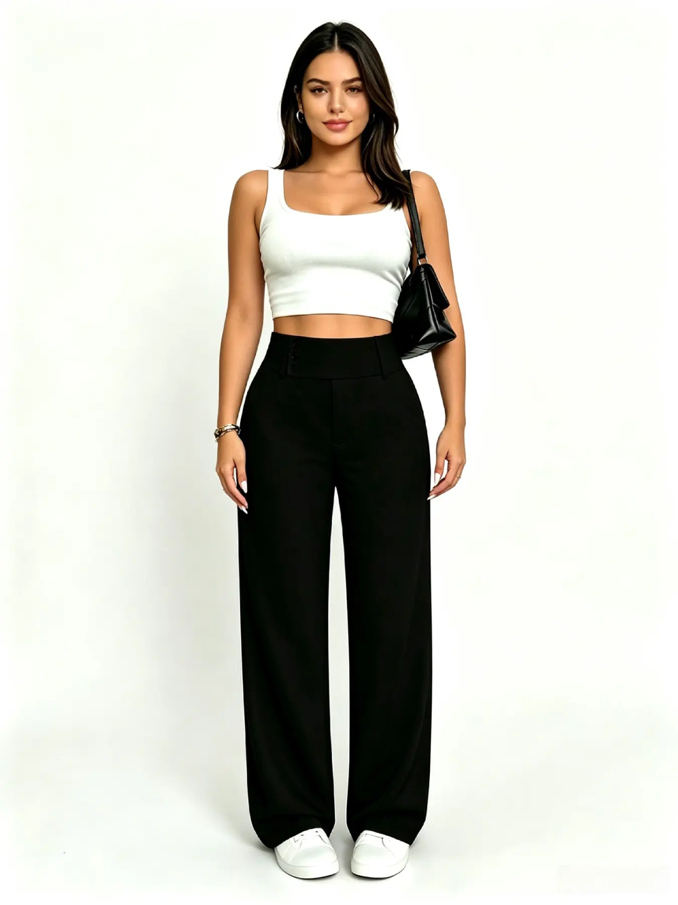 Women's High-Waisted Work Pants, Petite Wide-Leg Formal Pants, Business Casual Long Pants, Summer 2026 with Pockets, Comfortable and Fashionable