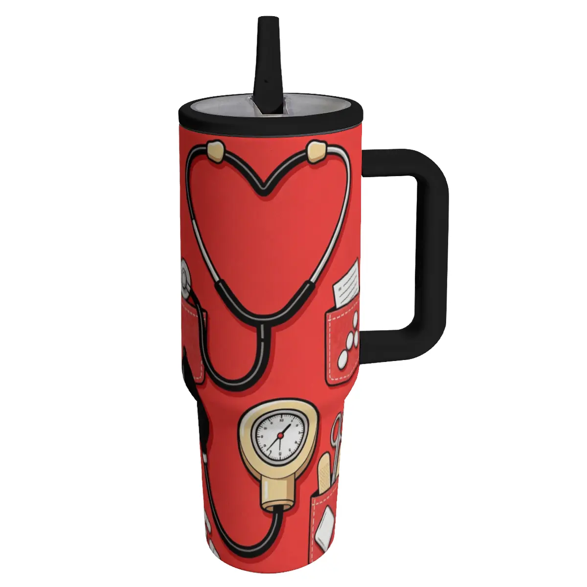 Cute Heart Stethoscope 40 oz Tumbler, Vacuum Insulated Mug with Lid, Nurse Appreciation Gift for Doctors Nurses