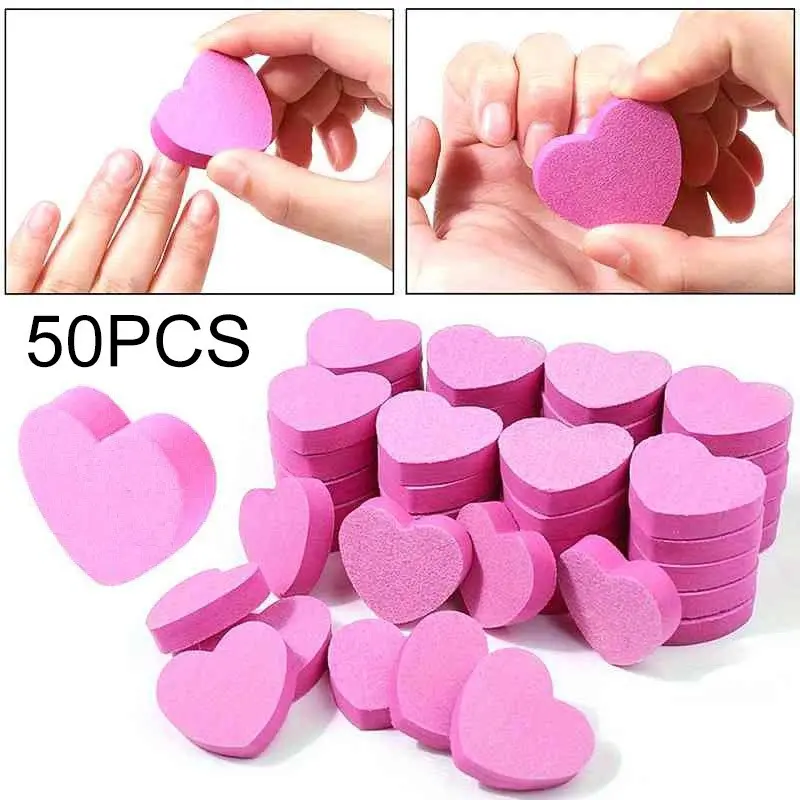 50Pcs/lot Professional Mini Nail File Pink Love Design Sponge Polishing Nail File Buffing Sanding Block Manicure Pedicure Tools Nail Buffer
